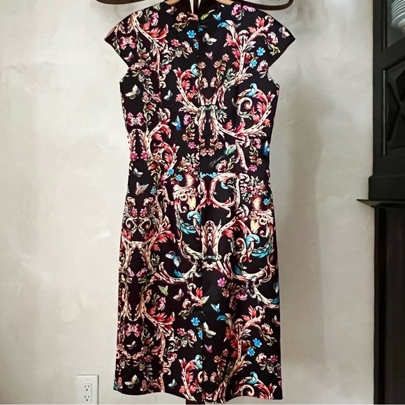 JUST CAVALLI Black Floral Print Shift Midi Cocktail Evening Dress NWT - Picture 4 of 10